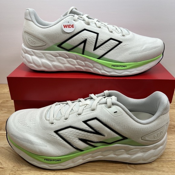 New Balance Running Shoes Men's 13 4E Extra Wide White Green Fresh Foam 680 V8 - Picture 1 of 10